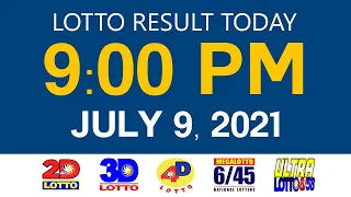 Lotto Results Today July 9 2021 9pm Ez2 Swertres 2D 3D 4D 6/45 6/58 PCSO
