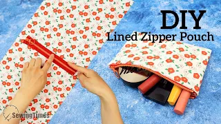 Amazing Sewing Tips✨ DIY Lined Zipper Pouch with JUST ONE RECTANGLE FABRIC for Beginner!!!