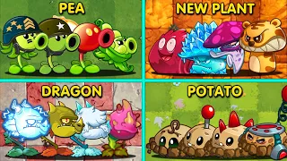 PvZ2 - 5 Plant Teams OLD x NEW x POTATO x DRAGON x PEA Power Up! - Which Team Will Win ?