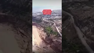 This drone footage shows the extent of damage caused by the collapse of two dams in Derna