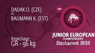 Repechage GR - 96 kg: K. BAUMANN (EST) df. O. DADAK (CZE), 5-3