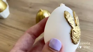 Пасхальні яйця-свічки у білому та золотому кольорі / Великодній декор Krasota Po Ukr