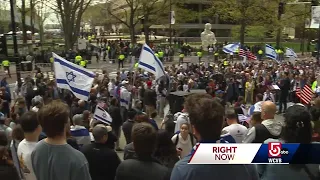 Pro-Israeli demonstrators gather across from MIT’s pro-Palestinian encampment