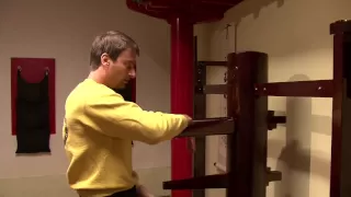 Sifu Sergio showing wooden dummy section one of Ip Man Wing Chun kung fu system