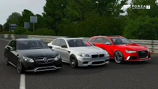 Forza 7 Drag race: BMW M5 F10 (Tuned) vs Mercedes E63 AMG (Tuned) vs Audi RS6 Avant (Tuned)