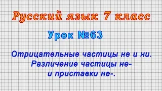 Русский язык 7 класс (Урок№63 - Отрицат. частицы не и ни. Различение частицы не- и приставки не-.)