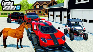 BUILDING $450,000 COWBOY GARAGE! (LIFTED TRUCKS + SUPERCARS) | Farming Simulator 22