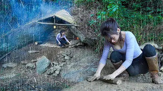 Wild survival model girl, Build a warm and overnight shelter - bushcraft camp rain - Msyang survival