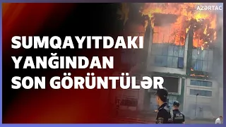 Sumqayıtda yanğın olan şadlıq sarayından son görüntülər