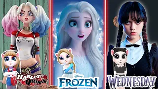 Harley Quinn 🃏 Vs Frozen Of Elsa ❄️ Vs Wednesday Addams 🖤 In My Talking Angela’m 2 || Makeup 💅💄