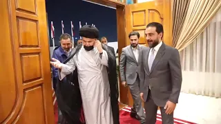 رئيس تحالف تقدم محمد الحلبوسي يستقبل زعيم التيار الصدري مقتدى الصدر في بغداد.