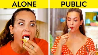 GIRLS IN PUBLIC VS GIRLS ALONE || How You Do Things Alone VS In Public! by 123 GO!