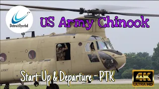 (4K) (LOUD) AMAZING US Army Boeing CH-47 Chinook start-up and departure out of Oakland County Int'l