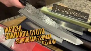 Ikeuchi Sakimaru-Gyuto Shirogami 220mm Knife Review. The knife is exclusive through Sharp Edge Knife
