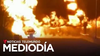 Imágenes del infierno desatado en la I-95 tras choque de un camión de gasolina | Noticias Telemundo