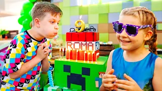 Diana y Roma celebran el cumpleaños  9º de Roma . ¡Fiesta de cumpleaños de Minecraft!