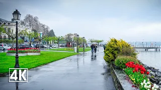 Switzerland 🇨🇭 Walking in the rain 🍃 Spring walk in the promenade, beautiful Morges