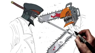 How To Draw Chainsaw Man vs Katana Man | Step By Step | Chainsaw Man