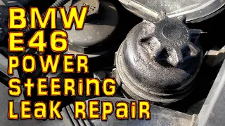 BMW E46 power steering hose and reservoir replacement. 2005 325ci power steering hose repair