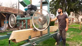 Massive Log on My 13hp Homemade Sawmill - Mobile Band Sawmill Build