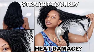 From Straight to Curly Wash Day Routine  | 😳 Did I Get Heat Damage?