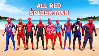 ALL RED SPIDER-MAN Party Battle On The Beach ( Funny Live Action )