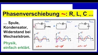 Phasenverschiebung (Spannung, Strom) bei Spule, Kondensator, Ohmscher Widerstand, Wechselstrom