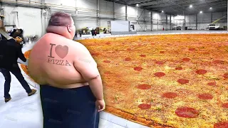 He eats worlds largest pizza in 10 seconds..