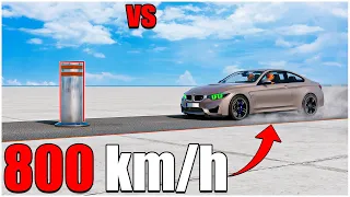 BeamNG Drive | v0.32 | BMW M4 With Dummy VS Bollard at 800 km/h | car torture