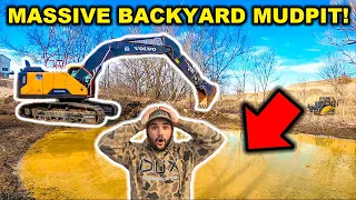 Building a MASSIVE Backyard MUDPIT with New EXCAVATOR!!! (Gone Wrong)