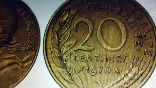 Цена Монет  20 centimes 1970 republique francaise / обзор в 2020 Году Франция 20 сантимов, 1970