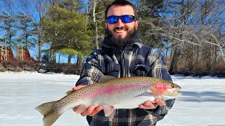 I Catch a Monster RAINBOW Trout Ice fishing!