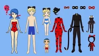 FAMILY DRESS UP LADYBUG & CAT NOIR PAPER DOLLS COSTUMES DRESSES ACCESSORIES PAPERCRAFTS