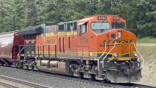 Rathdrum Railfanning! A warbonnet and shiny BNSF and SFLC hoppers, with tons of horn shows!