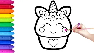 Kawaii Unicorn Cupcake Drawing,Painting and Coloring for Kids & Toddlers|How to Draw Unicorn Cupcake