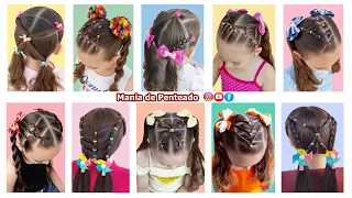 10 Penteados Infantis Fáceis com Maria Chiquinha| 10 Easy Hairstyles with Two Ponytails for Girls