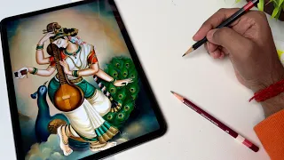 Saraswati Devi Drawing,  Outline Tutorial 😍