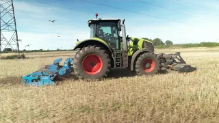 Claas Axion 800, 3m Lemken power harrow and front mounted flail (4K)