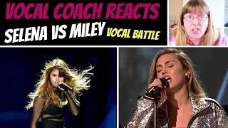 Vocal Coach Reacts to Selena Vs Miley LIVE VOCAL BATTLE