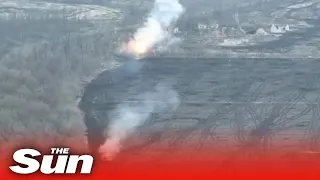 Ukrainian tank blows up fortified Russian positions In Donetsk