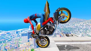 GTA 5 Spiderman Motorcycle Stunts #4 ( Spider-Man Jumps & Fails )