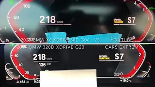 2019 BMW 320d xDrive G20 vs 2020 BMW X6 xDrive30d G06 | 0-220 kmh Acceleration on German Autobahn