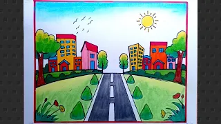 How To Draw My Dream City Drawing/ City Scenery Drawing/ Green City Clean City Drawing