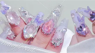 sub) Dreamy Butterfly Nails🦋✨/🇰🇷Korean Nails / Sprinkling glitter / nail art / self-nails / ASMR