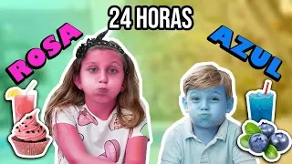 24 horas COMIENDO ROSA y AZUL con mi HERMANO