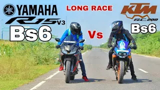 KTM RC 200 BS6 VS YAMAHA R15 V3 BS6 || LONG RACE || TOP END RACE