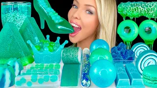 ASMR TEAL DESSERT MUKBANG, HONEYCOMB, PIPETTE SQUEEZE GLITTER DRINK, BUTTERFLY PEA TEA EDIBLE CUP 먹방