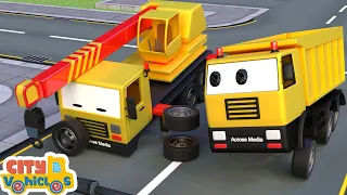 Construction vehicles rescue mission-Car Traffic accident -bulldozer and crane truck for kids
