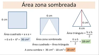 Área zona sombreada: Triángulo inscrito en un cuadrado