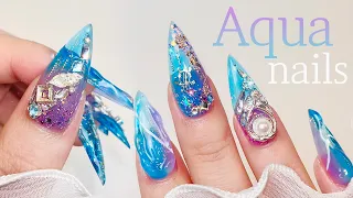 Transparent and cool aqua nail art🐢💙 gel extension / ASMR / summer nails